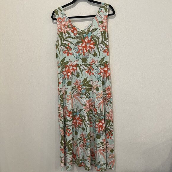 Talbots Women Tropical Parrot Stretch Midi Summer Dress Size Petites L Resortwea - Picture 1 of 6